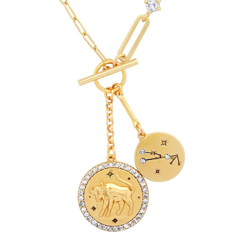 Tai Double Coin Pendant Zodiac And Constellation Necklace - Taurus